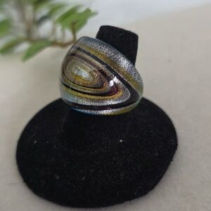 Blue Murano Glass Ring Spiral Design